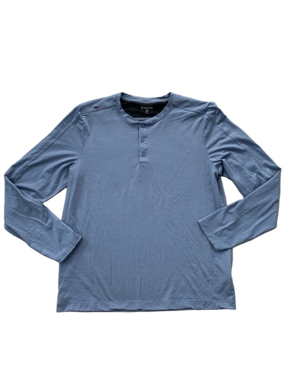 Rhone Men’s Size Large Trek Henley Merino Wool Blend Long Sleeve Shirt Grey Blue